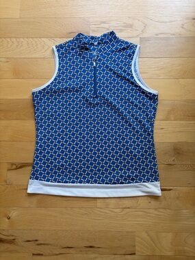 Tail Blue Geometric 1/4 zip Sleeveless Tank with White Trim